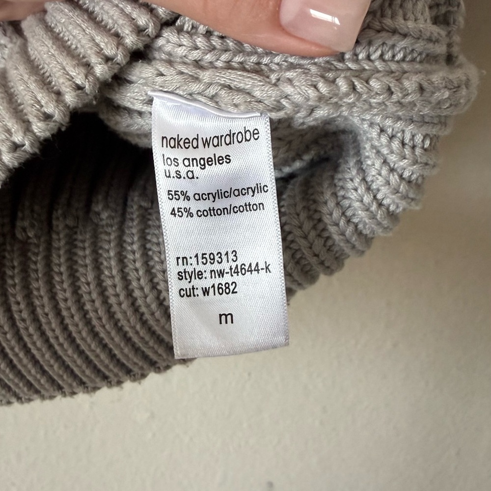 Naked Wardrobe Gray Sweater Cropped Ribbed Turtleneck Size M - Picture 6 of 7